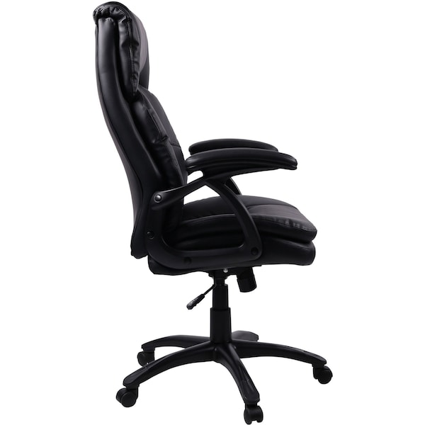 Lorell Executive Chair Black Base High-Back Leather Chair, Black, Adjustable Arms, Leather, Black - LLR59535