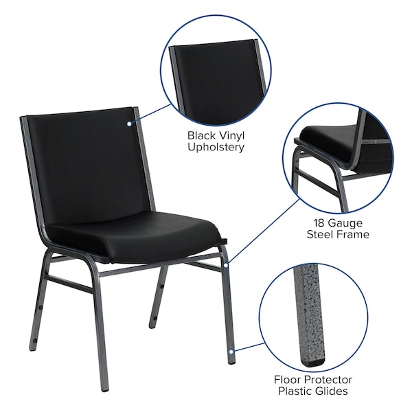 Flash Furniture Heavy Duty Black Vinyl Stack Chair - XU-60153-BK-VYL-GG