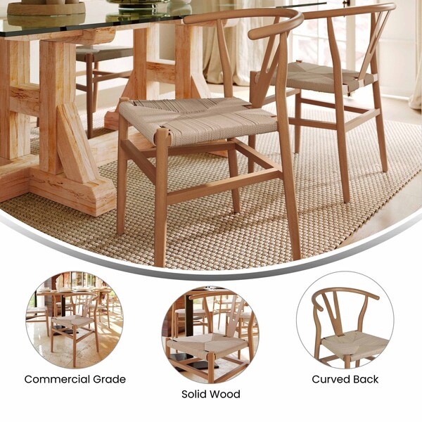 Flash Furniture Logan Wishbone Style Wood and Kraft Paper Stackable Dining Chair with Oak/Natural Finish, 2PK - 2-ZH-8101YS-OAK-NAT-GG