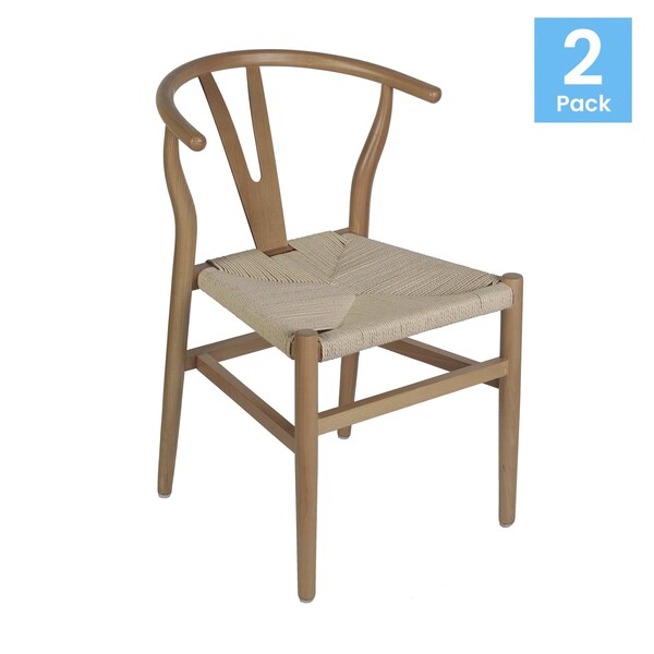 Flash Furniture Logan Wishbone Style Wood and Kraft Paper Stackable Dining Chair with Oak/Natural Finish, 2PK - 2-ZH-8101YS-OAK-NAT-GG
