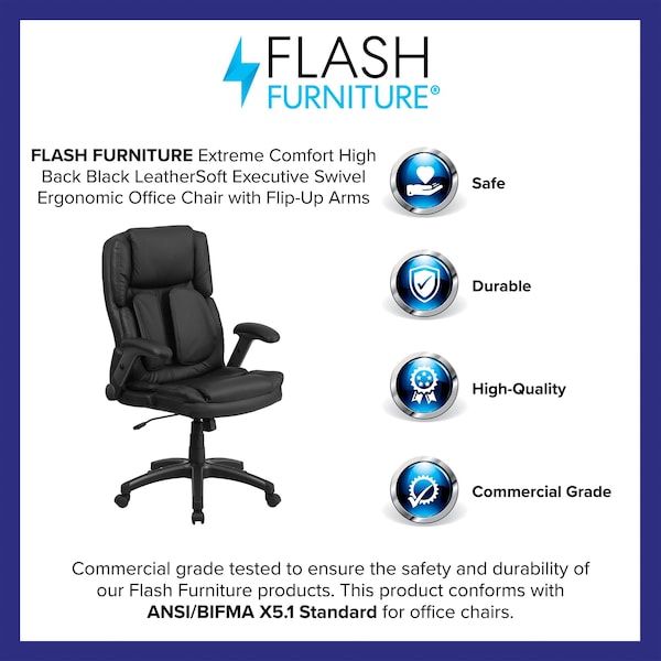 Flash Furniture Contemporary Chair Black High Back Exec Chair, Adjustable Arms, 19-3/4" to 22-1/2" Height, Metal - BT-90275H-GG