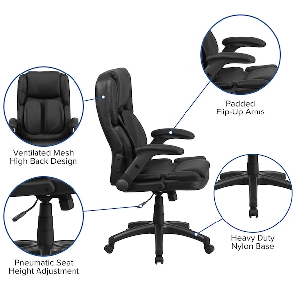 Flash Furniture Contemporary Chair Black High Back Exec Chair, Adjustable Arms, 19-3/4" to 22-1/2" Height, Metal - BT-90275H-GG