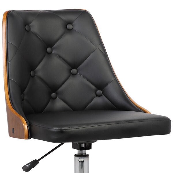 Armen Living Diamond Office Chair in Chrome finish with Tufted Black Faux Leather and Walnut Veneer Back - LCDIOFCHBLACK