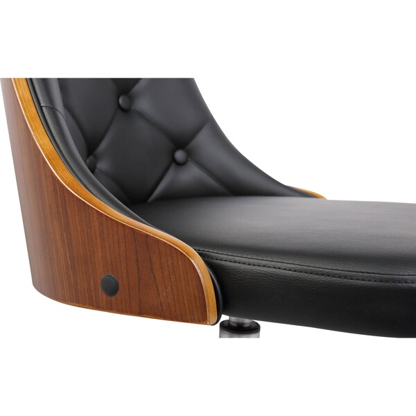 Armen Living Diamond Office Chair in Chrome finish with Tufted Black Faux Leather and Walnut Veneer Back - LCDIOFCHBLACK