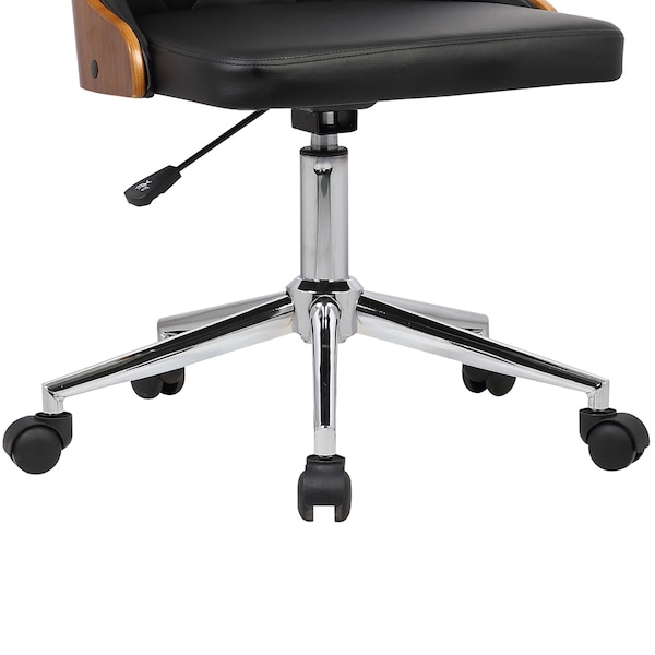 Armen Living Diamond Office Chair in Chrome finish with Tufted Black Faux Leather and Walnut Veneer Back - LCDIOFCHBLACK