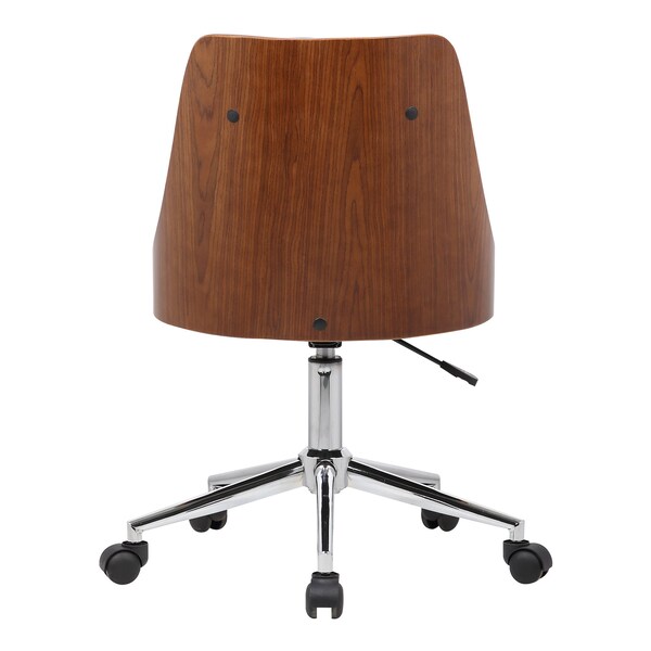 Armen Living Diamond Office Chair in Chrome finish with Tufted Black Faux Leather and Walnut Veneer Back - LCDIOFCHBLACK