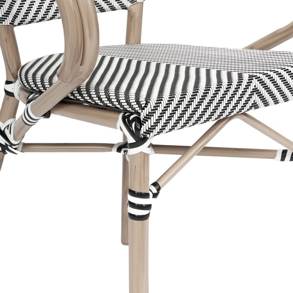 Flash Furniture Marseille French Bistro Stacking Chair w/Arms, Black/White Textilene and Bamboo Alum Frame, 2PK - 2-SDA-ADS642108-BLKWH-LTNAT-GG