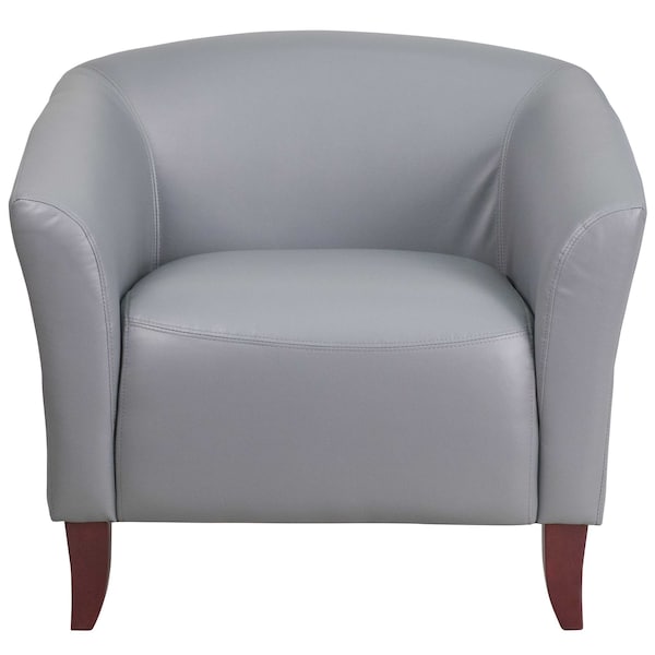 Flash Furniture Hercules Imperial Chair, Wood Back, 33-1/2 in W 31" L 29" H, Sloping, Leather Seat - 111-1-GY-GG