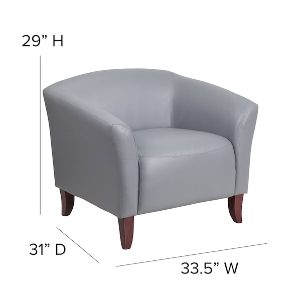 Flash Furniture Hercules Imperial Chair, Wood Back, 33-1/2 in W 31" L 29" H, Sloping, Leather Seat - 111-1-GY-GG