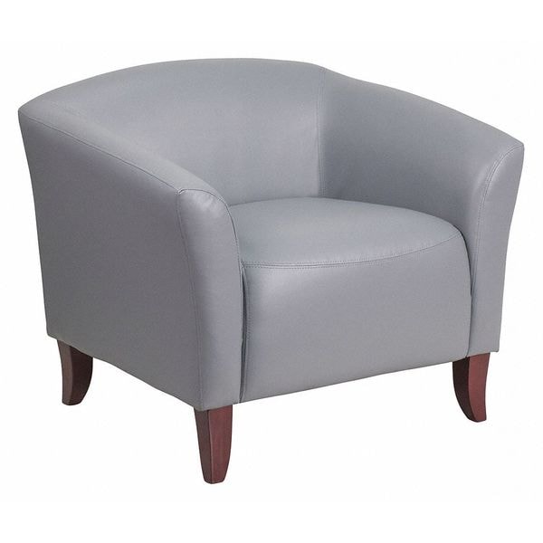 Flash Furniture Hercules Imperial Chair, Wood Back, 33-1/2 in W 31" L 29" H, Sloping, Leather Seat - 111-1-GY-GG