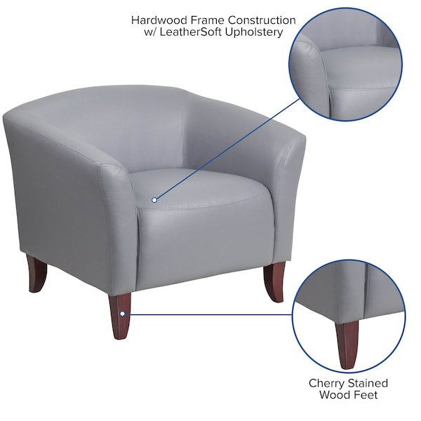 Flash Furniture Hercules Imperial Chair, Wood Back, 33-1/2 in W 31" L 29" H, Sloping, Leather Seat - 111-1-GY-GG