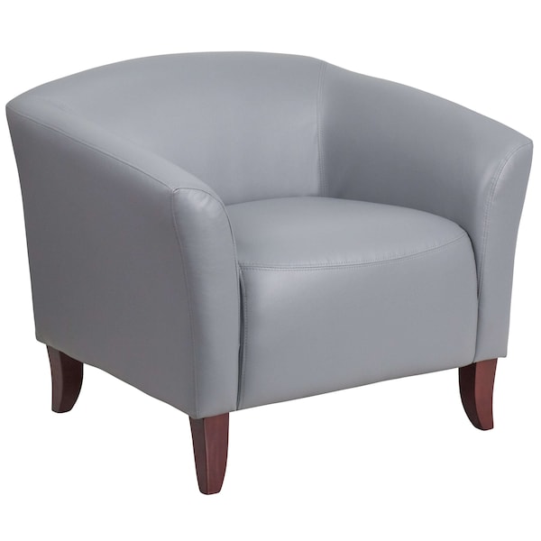 Flash Furniture Hercules Imperial Chair, Wood Back, 33-1/2 in W 31" L 29" H, Sloping, Leather Seat - 111-1-GY-GG
