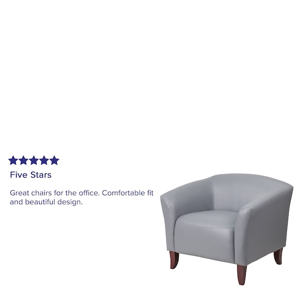Flash Furniture Hercules Imperial Chair, Wood Back, 33-1/2 in W 31" L 29" H, Sloping, Leather Seat - 111-1-GY-GG