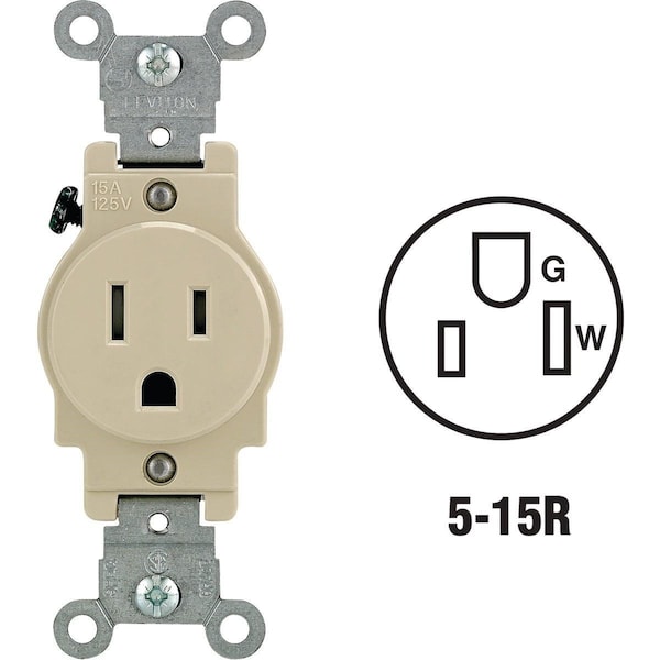 Leviton 15A Ivory Commercial Grade 5-15R Tamper Resistant Single Outlet - 132-T5015-00I