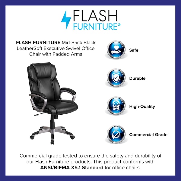 Flash Furniture Executive Chair, Mid-Back, Black Lthr - GO-2236M-BK-GG