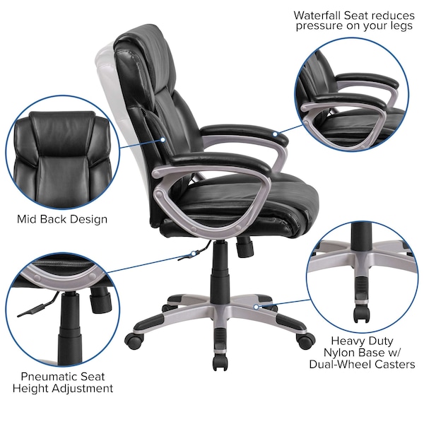 Flash Furniture Executive Chair, Mid-Back, Black Lthr - GO-2236M-BK-GG