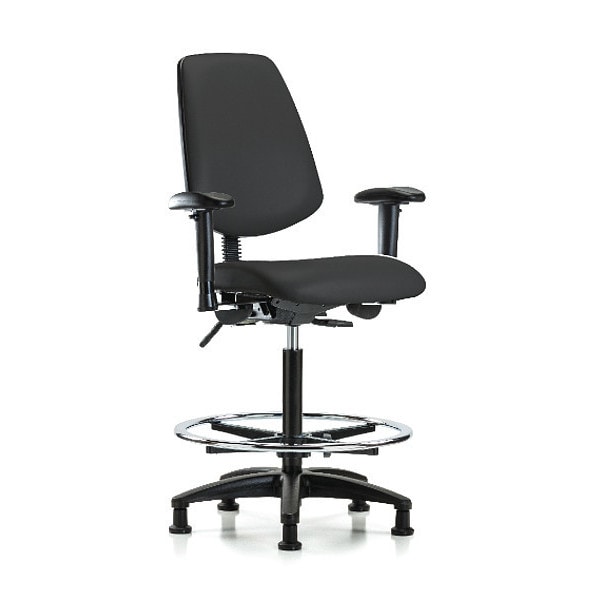 Blue Ridge Ergonomics High Bench Chair Adjustable Arms, 26" to 35" Height, Vinyl, Black - BR-VHBCH-MB-RG-T1-A1-CF-RG-8540