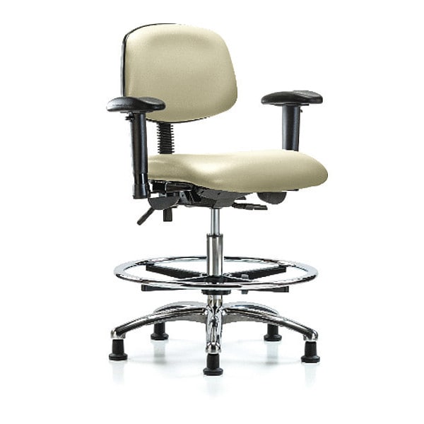 Blue Ridge Ergonomics Medium Bench Chair Chair, Vin, Med Ben, Chr Tilt AA CF Gld, Wht, Adjustable Arms, 22" to 29" Height - BR-VMBCH-CR-T1-A1-CF-RG-8501