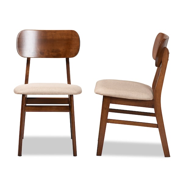 Baxton Studio Euclid Mid-Century Modern Sand Fabric and Walnut Brown Finished Wood 2-Piece Dining Chair Set - 184-11648-ZORO