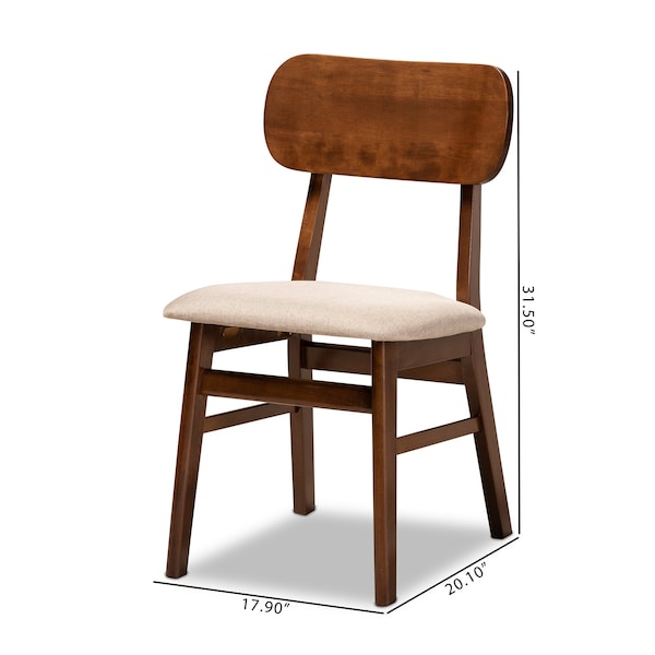 Baxton Studio Euclid Mid-Century Modern Sand Fabric and Walnut Brown Finished Wood 2-Piece Dining Chair Set - 184-11648-ZORO