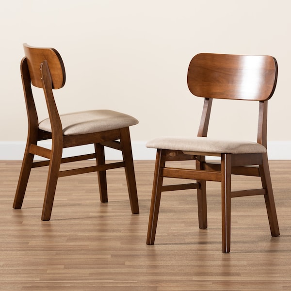 Baxton Studio Euclid Mid-Century Modern Sand Fabric and Walnut Brown Finished Wood 2-Piece Dining Chair Set - 184-11648-ZORO