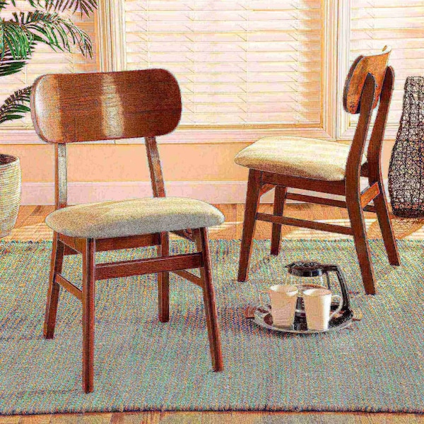 Baxton Studio Euclid Mid-Century Modern Sand Fabric and Walnut Brown Finished Wood 2-Piece Dining Chair Set - 184-11648-ZORO