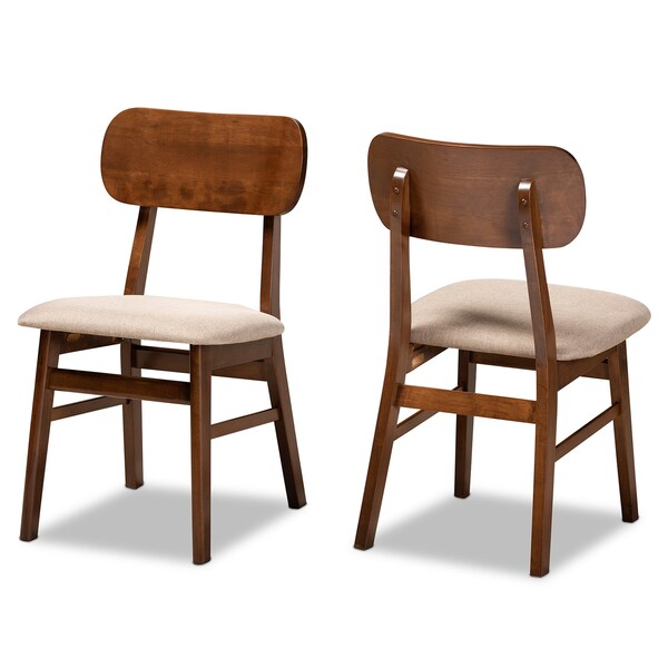 Baxton Studio Euclid Mid-Century Modern Sand Fabric and Walnut Brown Finished Wood 2-Piece Dining Chair Set - 184-11648-ZORO