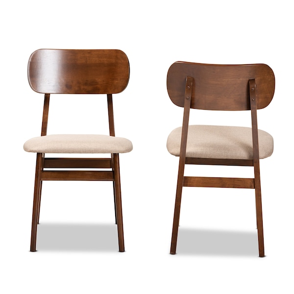 Baxton Studio Euclid Mid-Century Modern Sand Fabric and Walnut Brown Finished Wood 2-Piece Dining Chair Set - 184-11648-ZORO