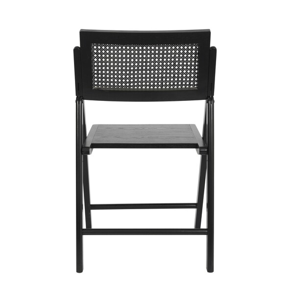 Flash Furniture Galene Cane Rattan Folding Chairs w/Solid Wood Frame and Seat and Ventilated Back, Natural/Blk, 2PK - SK-220905-BLK-GG