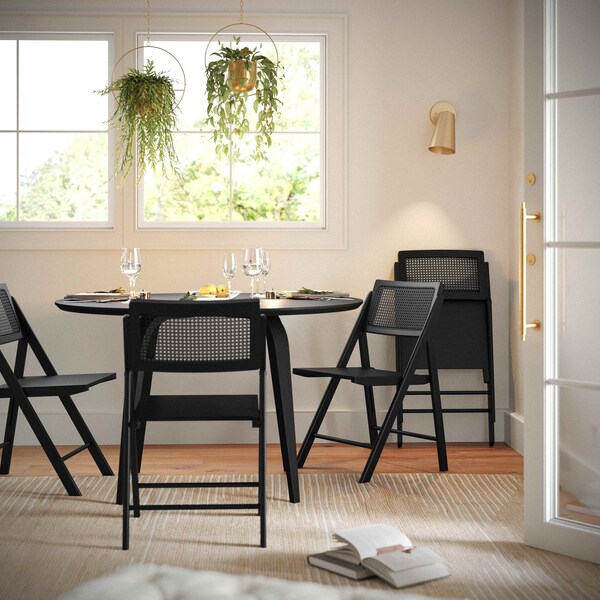 Flash Furniture Galene Cane Rattan Folding Chairs w/Solid Wood Frame and Seat and Ventilated Back, Natural/Blk, 2PK - SK-220905-BLK-GG