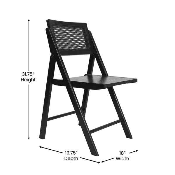 Flash Furniture Galene Cane Rattan Folding Chairs w/Solid Wood Frame and Seat and Ventilated Back, Natural/Blk, 2PK - SK-220905-BLK-GG