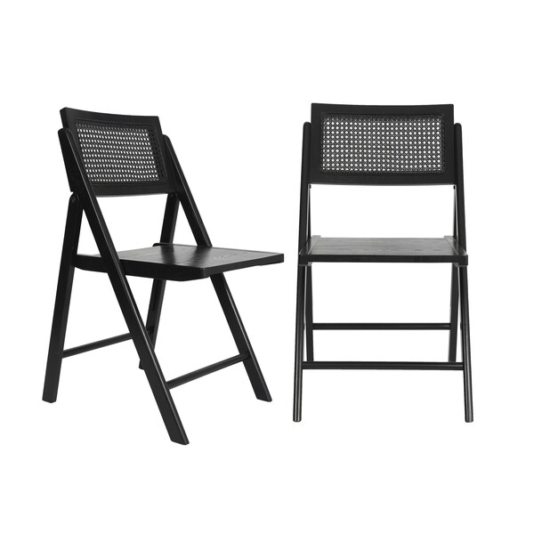 Flash Furniture Galene Cane Rattan Folding Chairs w/Solid Wood Frame and Seat and Ventilated Back, Natural/Blk, 2PK - SK-220905-BLK-GG