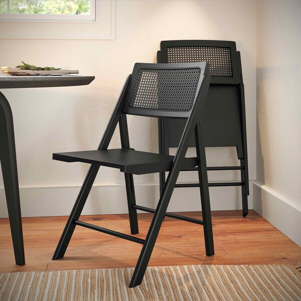 Flash Furniture Galene Cane Rattan Folding Chairs w/Solid Wood Frame and Seat and Ventilated Back, Natural/Blk, 2PK - SK-220905-BLK-GG
