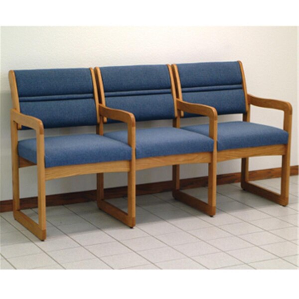 Wooden Mallet Valley Three Seat Chair with Center Arms in Medium Oak - Cabernet Burgundy - DW1-3MOCB