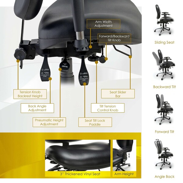 Regency Conley 24/7 Vinyl Office Chair Big & Tall 400lb Max Weight, Adjstbl Back & Seat Height W/ Whls, Blk - 247-VAM-BK