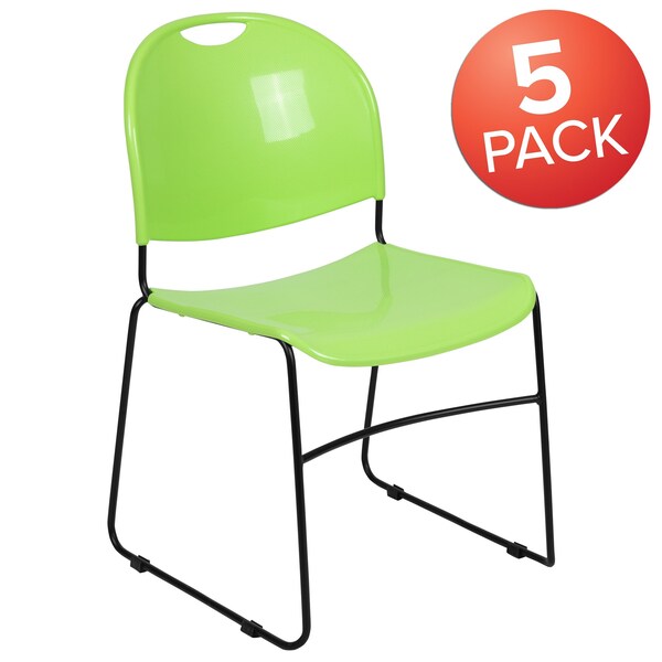 Flash Furniture Green Plastic Stack Chair, PK5 - 5-RUT-188-GN-GG