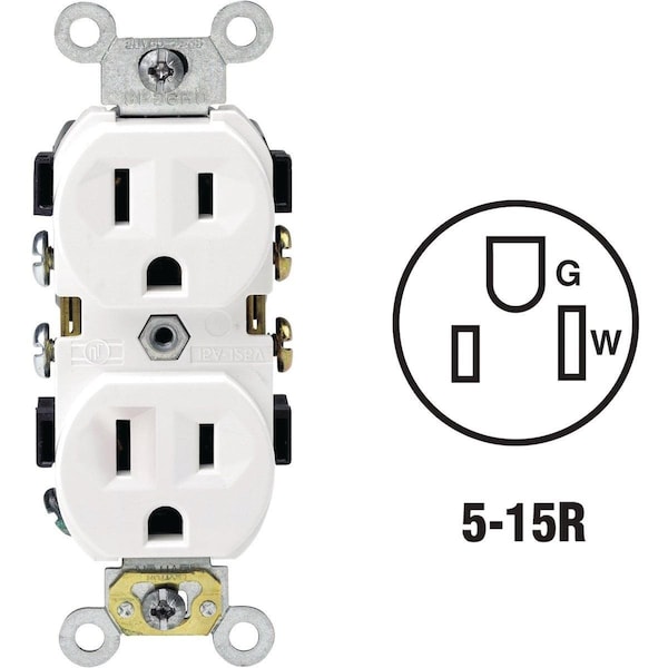 Leviton 15A White Shallow Commercial Grade 5-15R Duplex Outlet - S02-0BR15-0WS