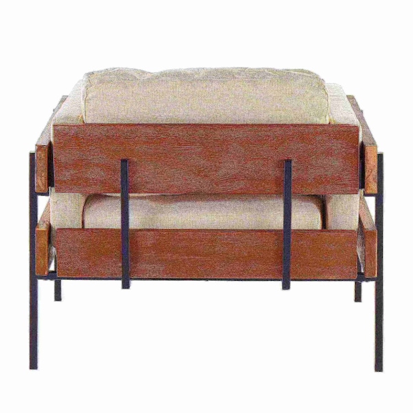Lumisource Kari Accent Chair in Black Metal, Brown Wood, and Cream Fabric - CHR-KARI BNCR