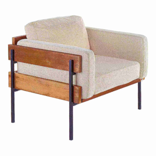 Lumisource Kari Accent Chair in Black Metal, Brown Wood, and Cream Fabric - CHR-KARI BNCR