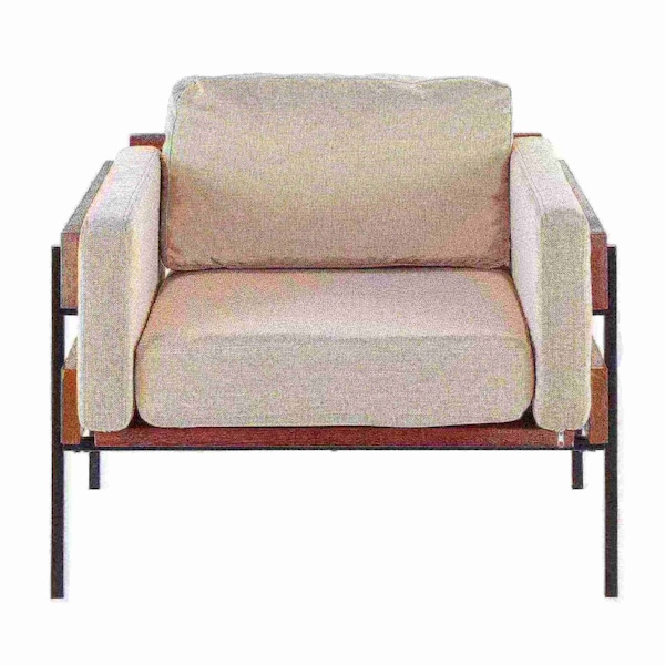 Lumisource Kari Accent Chair in Black Metal, Brown Wood, and Cream Fabric - CHR-KARI BNCR