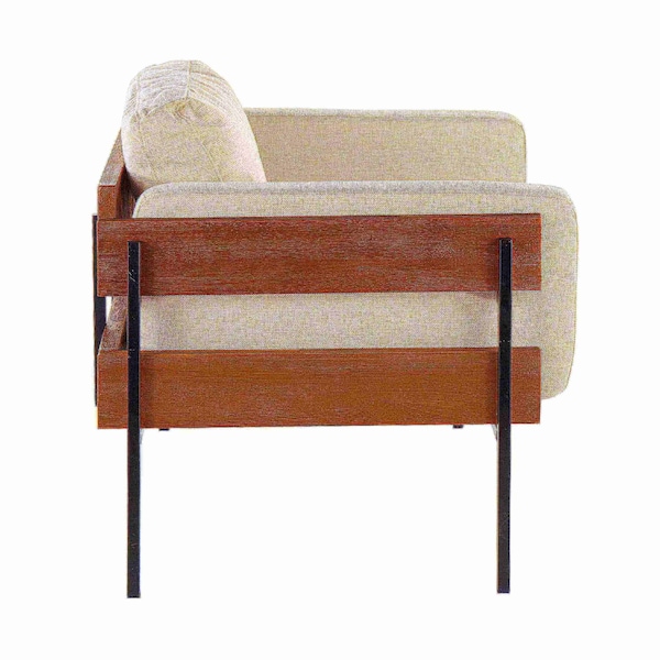 Lumisource Kari Accent Chair in Black Metal, Brown Wood, and Cream Fabric - CHR-KARI BNCR