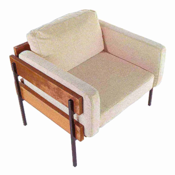 Lumisource Kari Accent Chair in Black Metal, Brown Wood, and Cream Fabric - CHR-KARI BNCR