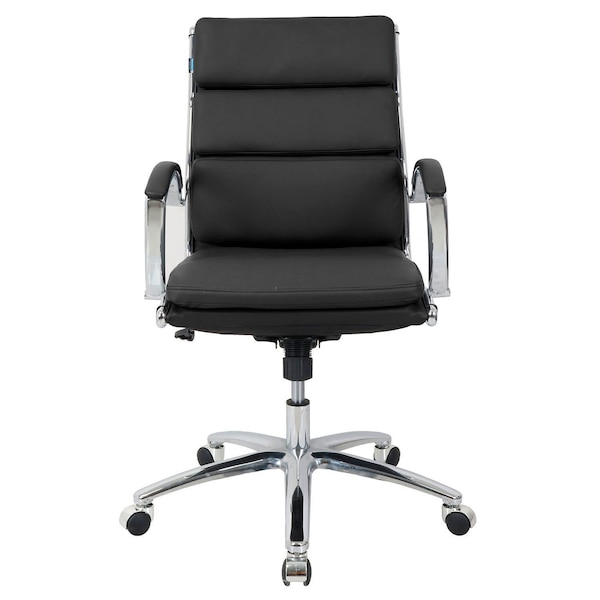 Interion By Global Industrial Interion Antimicrobial Bonded Leather Modern Ribbed Executive Chair, Black - 695640BK-AM