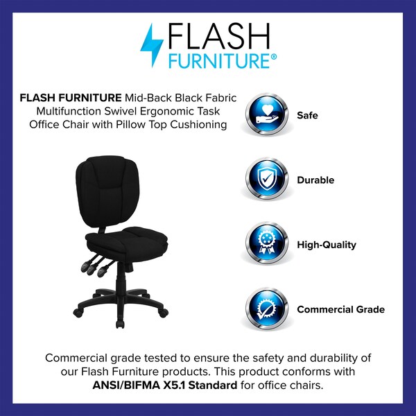 Flash Furniture Fabric Contemporary Chair, 18-1/4" to 21-1/2", Black Fabric - GO-930F-BK-GG