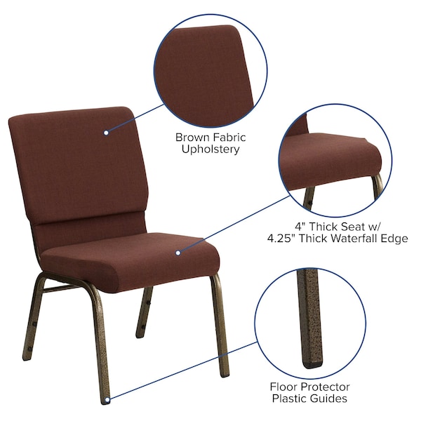 Flash Furniture Hercules Church Chair, Brown Back, 19-1/4 in W 25" L 33-1/4" H, Fabric Seat - FD-CH02185-GV-10355-GG