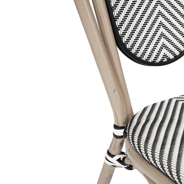 Flash Furniture Marseille Thonet French Bistro Stacking Chair, Black/White Textilene and Bamboo Print Alum Frame - SDA-AD642002S-TXT-BLKWH-LTNAT-GG