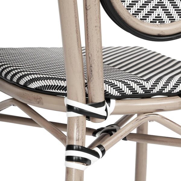 Flash Furniture Marseille Thonet French Bistro Stacking Chair, Black/White Textilene and Bamboo Print Alum Frame - SDA-AD642002S-TXT-BLKWH-LTNAT-GG