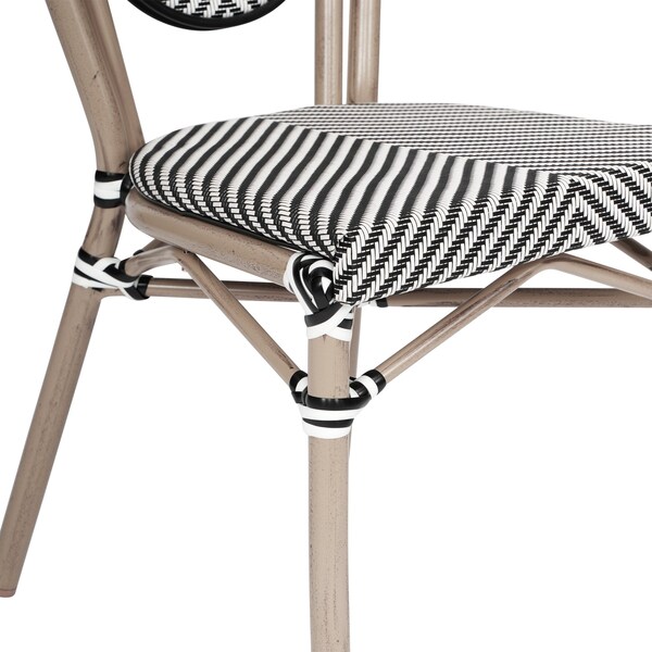 Flash Furniture Marseille Thonet French Bistro Stacking Chair, Black/White Textilene and Bamboo Print Alum Frame - SDA-AD642002S-TXT-BLKWH-LTNAT-GG