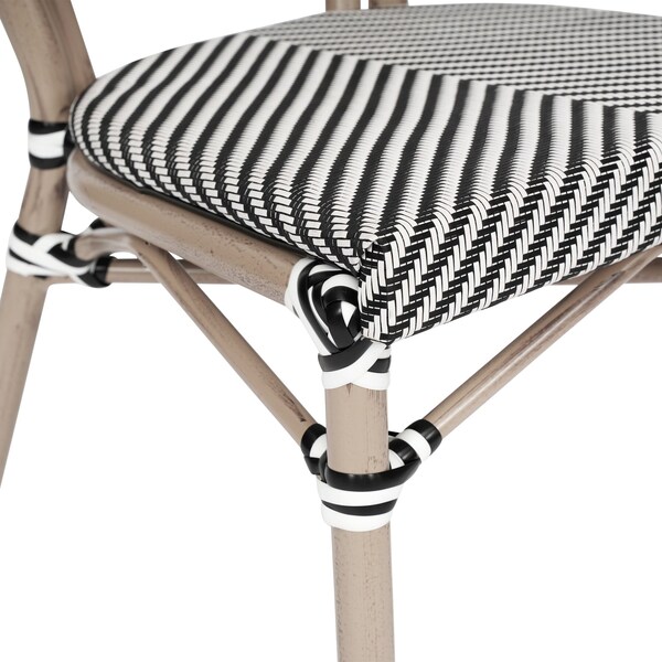 Flash Furniture Marseille Thonet French Bistro Stacking Chair, Black/White Textilene and Bamboo Print Alum Frame - SDA-AD642002S-TXT-BLKWH-LTNAT-GG