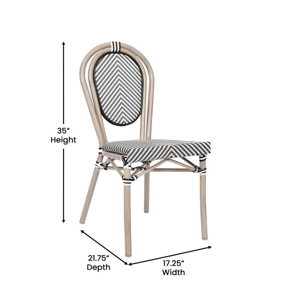 Flash Furniture Marseille Thonet French Bistro Stacking Chair, Black/White Textilene and Bamboo Print Alum Frame - SDA-AD642002S-TXT-BLKWH-LTNAT-GG